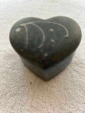 Handcrafted Heart Stone Sculpture - Dark Gray Decorative Art - Signed by artist